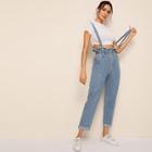 Romwe Paperbag Waist Button Front Jeans With Strap