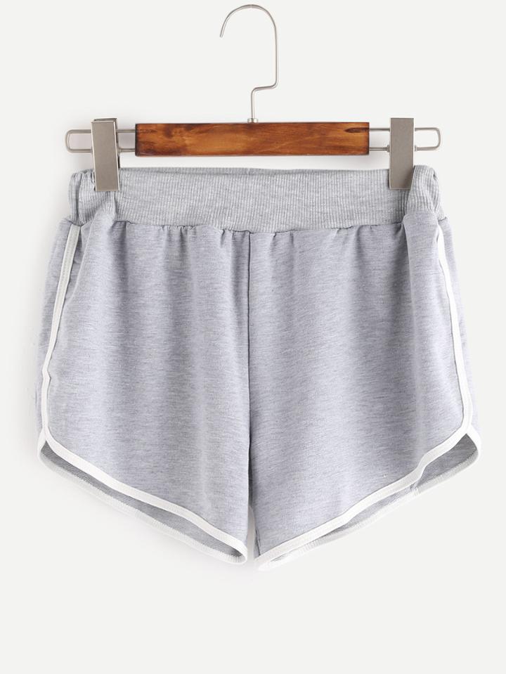 Romwe Grey Contrast Trim Elastic Waist Shorts