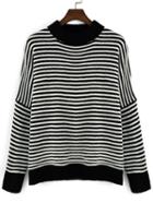 Romwe Contrast Collar Striped Black Sweater
