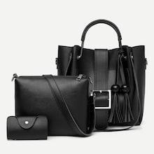 Romwe Buckle Strap Tassel Decor Bag Set 3pcs