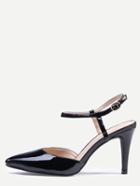Romwe Black Pointed Toe Slingback Ankle Strap Pumps