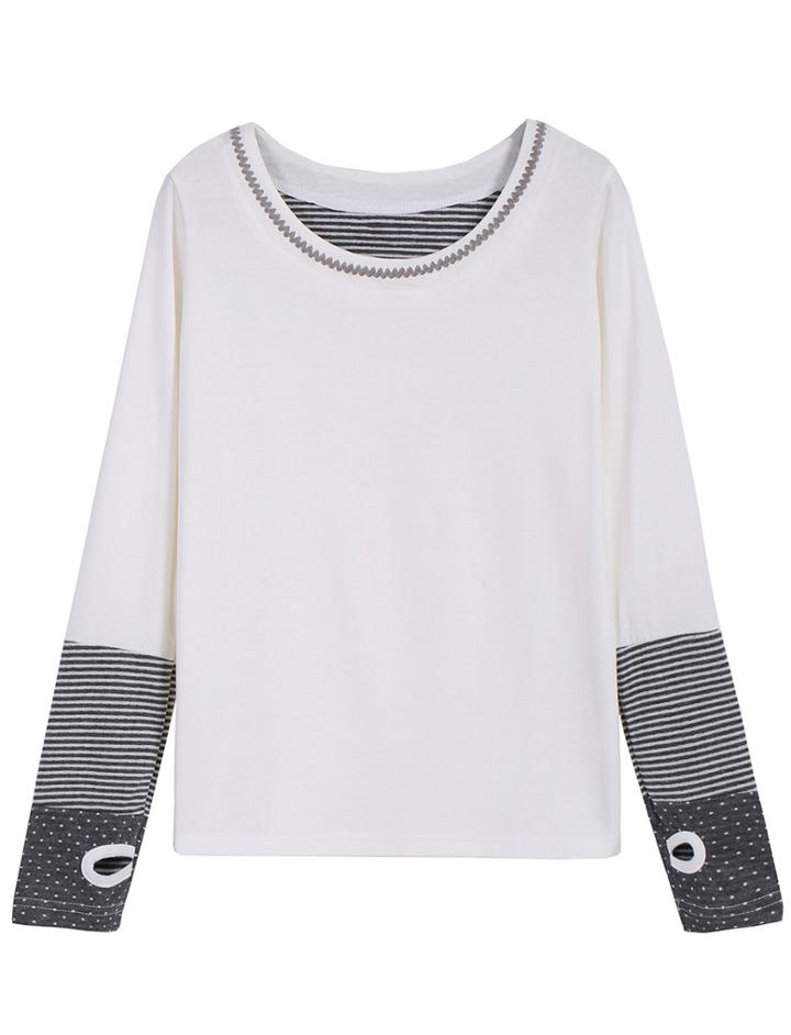 Romwe Polka Dot Striped Loose Blouse