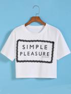 Romwe With Lace Letter Print White T-shirt