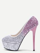 Romwe Silver And Pink Sequin Platform Stiletto Pumps