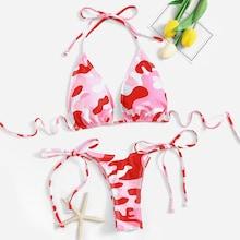 Romwe Camouflage Halter Top With Tie Side Bikini