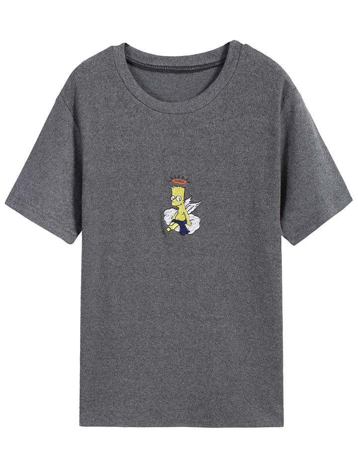 Romwe Simpson Print Grey T-shirt