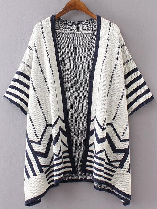 Romwe Navy Stripe Trim Asymmetric Cardigan