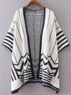 Romwe Navy Stripe Trim Asymmetric Cardigan