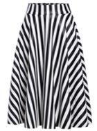 Romwe Vertical Stripe Pu Black And White Skirt