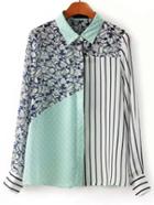 Romwe Color-block Vertical Striped Paisley Print Blouse