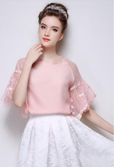 Romwe Butterfly Sleeve Organza Pink Top