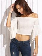 Romwe White Lace Applique Fringe Bell Sleeve Off The Shoulder Top