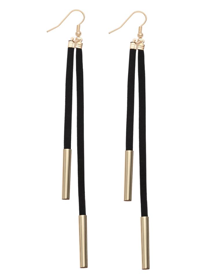 Romwe Gold Plated Suede Cord Drop Earrings