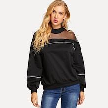 Romwe Solid Contrast Mesh Sweatshirt