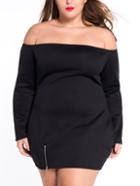 Romwe Black Off The Shoulder Zip Embellished Dress