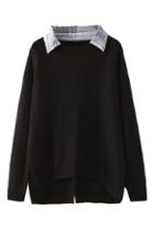 Romwe Pointed Collar Asymmetric Black Jumper