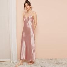 Romwe Crisscross Back Satin Cami Longline Dress