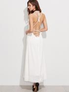 Romwe White Halter Lace Up Back Long Dress