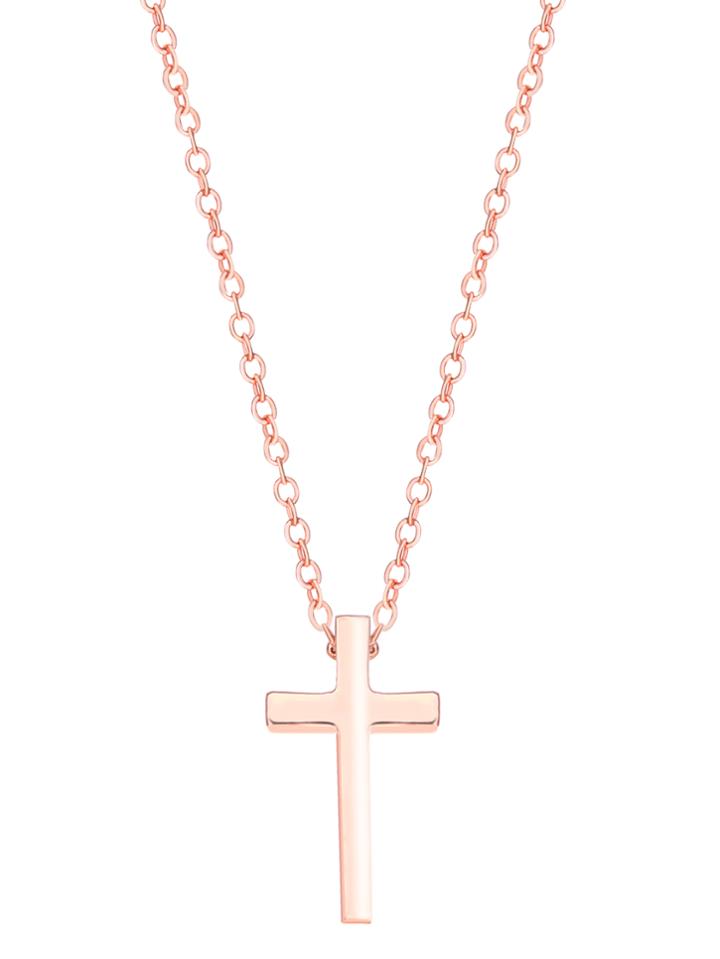 Romwe Rose Gold Plated Cross Pendant Link Necklace