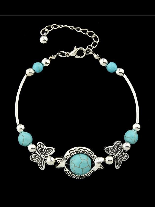 Romwe Imitation Turquoise Butterfly Charms Bracelet