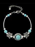 Romwe Imitation Turquoise Butterfly Charms Bracelet
