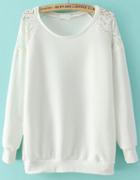 Romwe Contrast Lace Loose White Sweatshirt