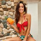 Romwe Knot Front Halter Top With Tropical Print Bikini