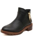 Romwe Black Vintage Round Toe Zipper Boots