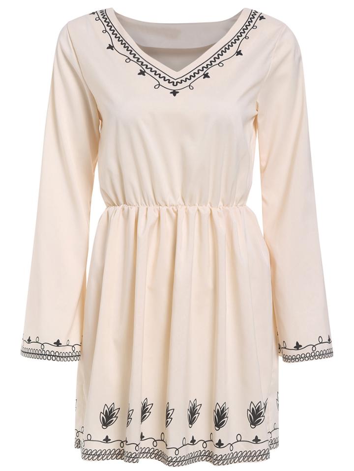 Romwe V Neck Bell Sleeve Flower Print Dress