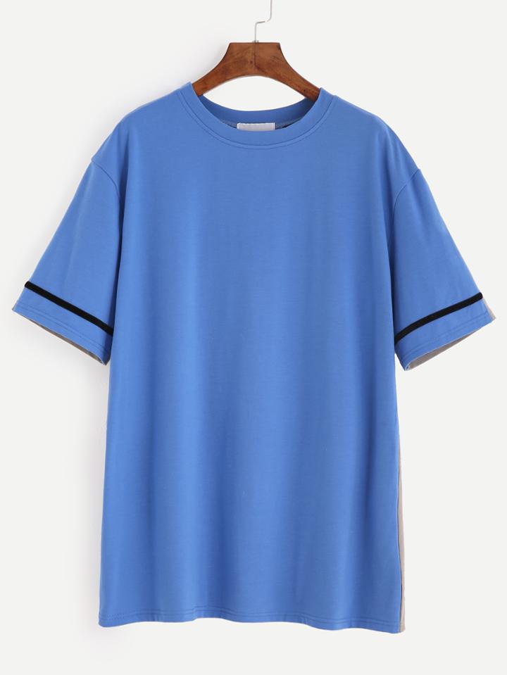 Romwe Color Block Striped Trim T-shirt Dress