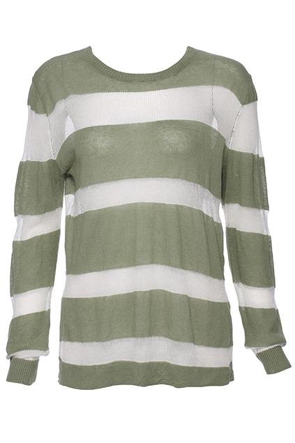 Romwe Striped Print Green Knit Jumpers