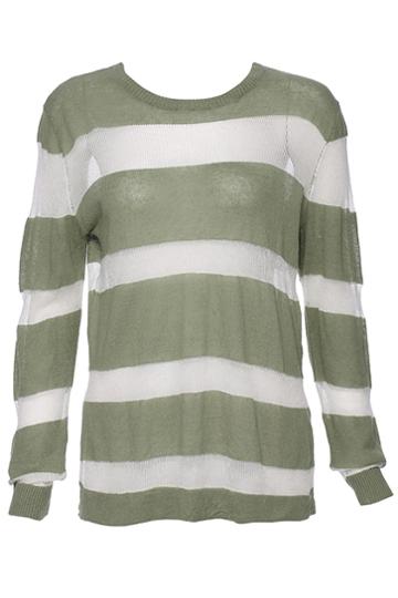 Romwe Striped Print Green Knit Jumpers
