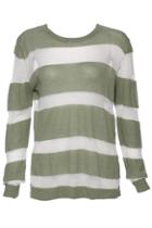 Romwe Striped Print Green Knit Jumpers