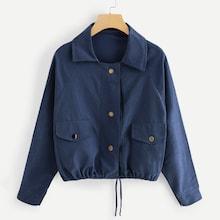 Romwe Single Breasted Drawstring Hem Pocket Detail Jacket