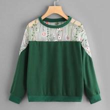 Romwe Floral Embroidery Cut And Sew Sweatshirt