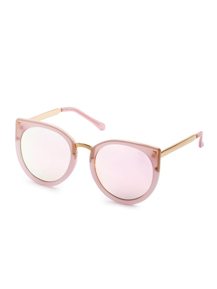 Romwe Pink Frame Metal Trim Cat Eye Sunglasses