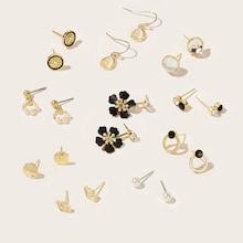Romwe Flower & Faux Pearl Shaped Stud Earrings 10pairs