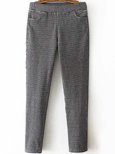 Romwe Elastic Waist Houndstooth Pockets Pant