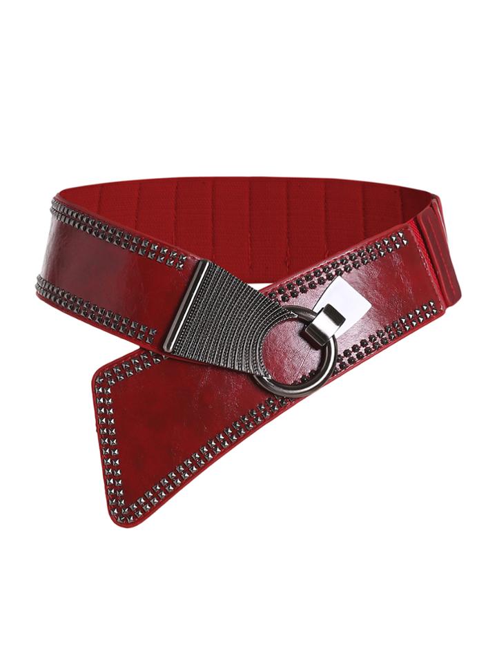 Romwe Studded Detail Pu Waist Belt