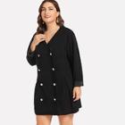 Romwe Plus Boxed Pleated Double Buttoned Coat