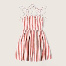 Romwe Self Tie Shoulder Striped Dress