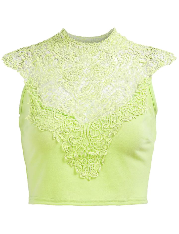 Romwe Lace Insert Bandage Crop Top
