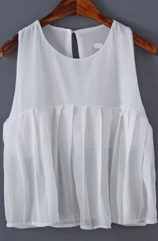 Romwe Chiffon Pleated White Tank Top