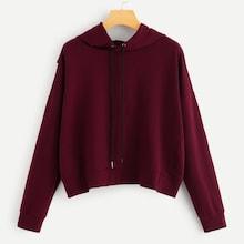 Romwe Drop Shoulder Tulip Back Slub Hoodie