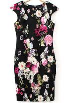 Romwe Black Cap Sleeve Floral Bodycon Dress