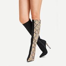 Romwe Contrast Snakeskin Pattern Knee High Boots