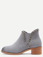 Romwe Grey Genuine Leather Distressed Rivet Chelsea Boots