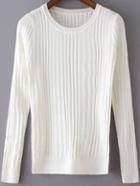 Romwe Round Neck Slim White Sweater