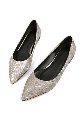 Romwe Gold Point Toe Flat Shoes