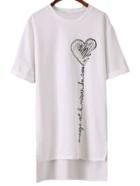 Romwe White Dip Hem Sequined Embroidery T-shirt